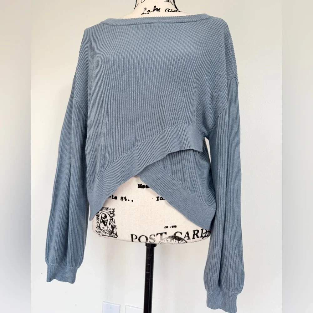 lululemon Reversible Crossover Sweater Blue Chambray Cashmere Blend Sz 12